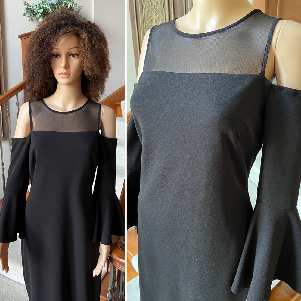 Premier Armor Black Semi-sheer top off the shoulders bell sleeve Dress Sz10